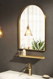 H&O Direct Metal Frame Wall Mirror Arch Vanity Mirror for Living Room Bedroom in Gold - thumbnail 1