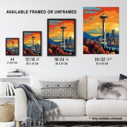 "Artery8 Seattle Washington The Space Needle Funky Modern Painting Unframed Wall Art Print Poster Home Decor Premium - Size: W12"" x H16""" - thumbnail 3