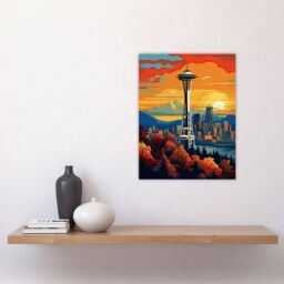 "Artery8 Seattle Washington The Space Needle Funky Modern Painting Unframed Wall Art Print Poster Home Decor Premium - Size: W12"" x H16""" - thumbnail 4