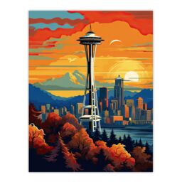 "Artery8 Seattle Washington The Space Needle Funky Modern Painting Unframed Wall Art Print Poster Home Decor Premium - Size: W12"" x H16""" - thumbnail 1