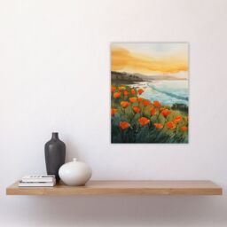 "Artery8 Shoreline California Poppies Floral Watercolour Wall Art Print - Size: W12"" x H16""" - thumbnail 4