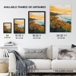 "Artery8 Shoreline California Poppies Floral Watercolour Wall Art Print - Size: W12"" x H16""" - thumbnail 3