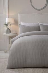 Serene 'Lindly' Waffle Duvet Cover Set in Silver - Size: Single - thumbnail 1