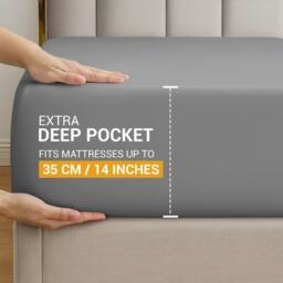 Pamposh 35cm Extra Deep Cotton Sateen Fitted Sheet - Soft & Smooth in Grey - Size: Single Fitted - thumbnail 4