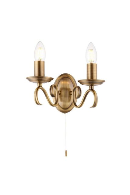 Netlighting Bernice 2 Light Indoor Candle Wall Light Antique Brass E14 in Gold - image 1