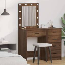 Berkfield Home Dressing Table with LED Lights Brown Oak 50x41x135 cm - Size: 50 x 41 x 135 cm - thumbnail 2