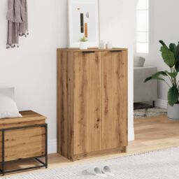 Berkfield Home Shoe Cabinet Artisian Oak 59x35x100.5 cm Engineered Wood in Brown - thumbnail 3
