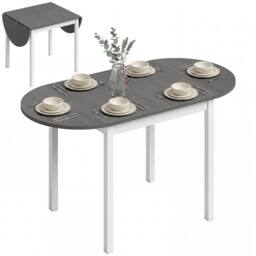 HOMCOM Foldable Dining Table, Solid Wood Drop Leaf Table, Grey - thumbnail 2