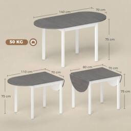 HOMCOM Foldable Dining Table, Solid Wood Drop Leaf Table, Grey - thumbnail 3