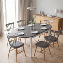 HOMCOM Foldable Dining Table, Solid Wood Drop Leaf Table, Grey - thumbnail 1