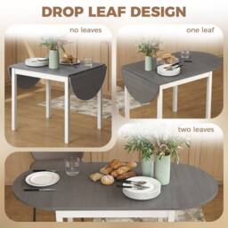 HOMCOM Foldable Dining Table, Solid Wood Drop Leaf Table, Grey - thumbnail 5