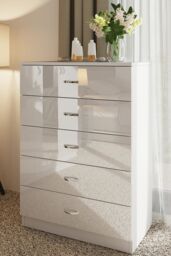 FWStyle Chilton White Gloss 5 Drawer Chest (H) 100cm (W) 70cm (D) 40cm
