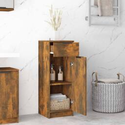 Berkfield Home Bathroom Cabinet Smoked Oak 32x34x90 cm Engineered Wood in Brown - Size: 32 x 34 x 90 cm - thumbnail 3