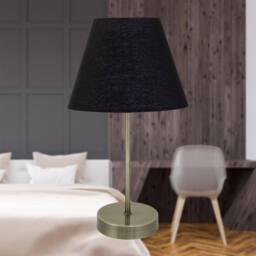 First Choice Lighting Set of 2 Antique Brass Stick Table Lamps with Black Fabric Shades in Bronze - thumbnail 2