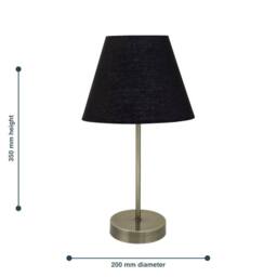 First Choice Lighting Set of 2 Antique Brass Stick Table Lamps with Black Fabric Shades in Bronze - thumbnail 5