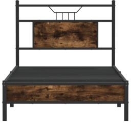 Berkfield Home Bed Frame without Mattress Smoked Oak 90x190 cm Single Engineered Wood in Brown - thumbnail 6