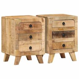Berkfield Home Beautiful Bedside Cabinet 2 pcs 37x32x50 cm Solid Wood Rough Mango in Brown - Size: 37 x 32 x 50 cm - thumbnail 2