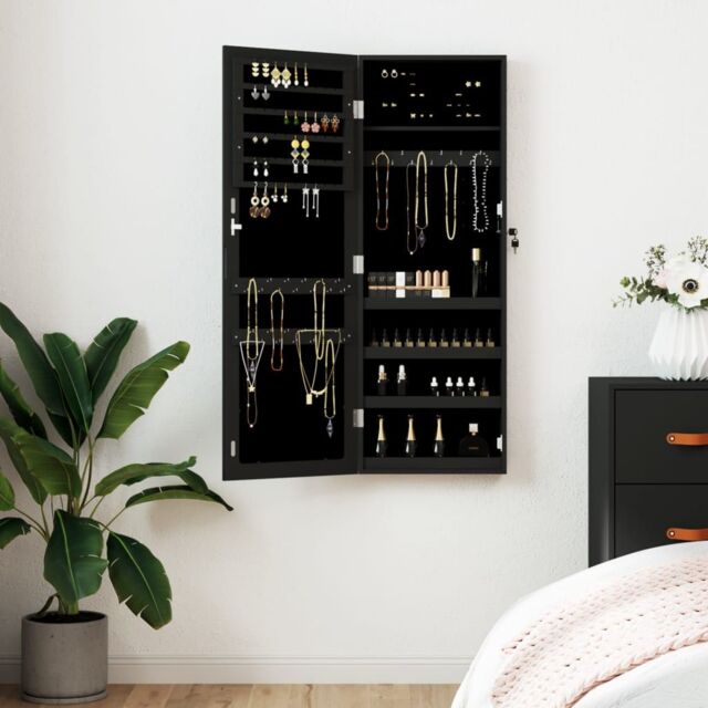 Berkfield Home Mirror Jewellery Cabinet Wall Mounted Black 37.5x10x106 cm - image 1