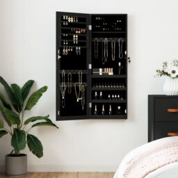 Berkfield Home Mirror Jewellery Cabinet Wall Mounted Black 37.5x10x106 cm