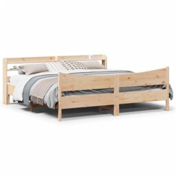 Berkfield Home Bed Frame with Headboard 180x200 cm Super King Solid Wood Pine in Brown - thumbnail 1