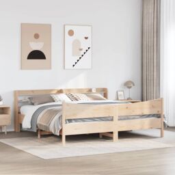 Berkfield Home Bed Frame with Headboard 180x200 cm Super King Solid Wood Pine in Brown - thumbnail 3