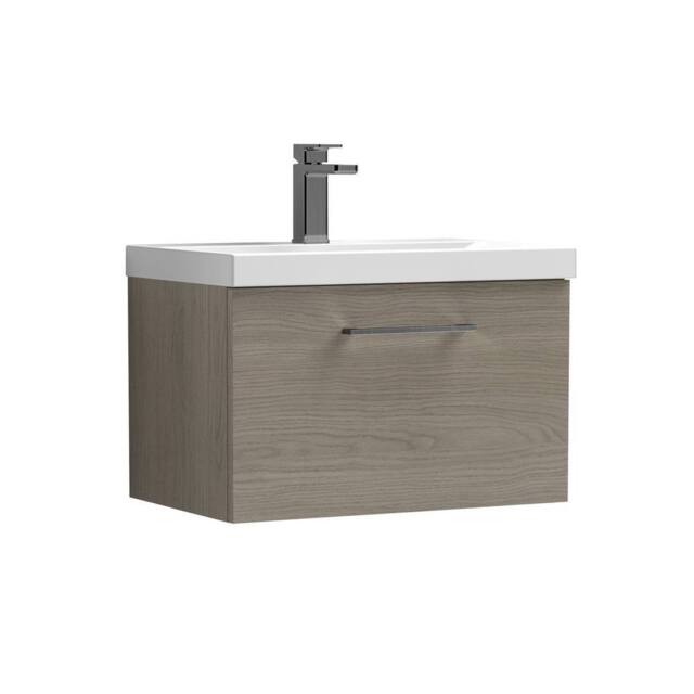 Balterley 600mm Wall Hung 1 Drawer Vanity Basin Unit, Mid Oak, Pewter Handle in Brown - image 1