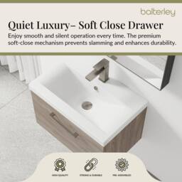 Balterley 600mm Wall Hung 1 Drawer Vanity Basin Unit, Mid Oak, Pewter Handle in Brown - thumbnail 3
