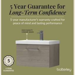 Balterley 600mm Wall Hung 1 Drawer Vanity Basin Unit, Mid Oak, Pewter Handle in Brown - thumbnail 6