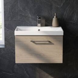 Balterley 600mm Wall Hung 1 Drawer Vanity Basin Unit, Mid Oak, Pewter Handle in Brown - thumbnail 9