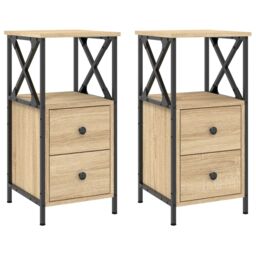Berkfield Home Bedside Cabinets 2 pcs Sonoma Oak 34x35.5x70 cm Engineered Wood in Brown - thumbnail 2