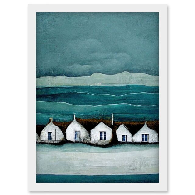 Artery8 Row Of White Fisherman Cottages Isle Of Jura Artwork Framed Wall Art Print A4 - image 1