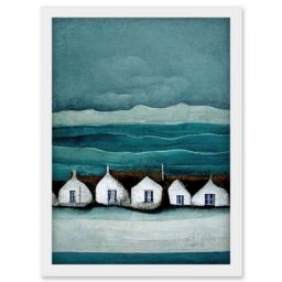 Artery8 Row Of White Fisherman Cottages Isle Of Jura Artwork Framed Wall Art Print A4 - thumbnail 1