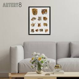 "Artery8 Wild Animal Safari Big Cats Illustration Lydekker Framed Canvas Art in White - Size: W12"" x H16""" - thumbnail 3