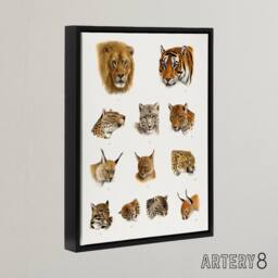 "Artery8 Wild Animal Safari Big Cats Illustration Lydekker Framed Canvas Art in White - Size: W12"" x H16""" - thumbnail 2