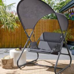 Wyld and Coco Single-Seat Patio Swing - Dark Grey Steel Frame Water-Repellent Canopy - thumbnail 1