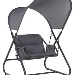 Wyld and Coco Single-Seat Patio Swing - Dark Grey Steel Frame Water-Repellent Canopy - thumbnail 2