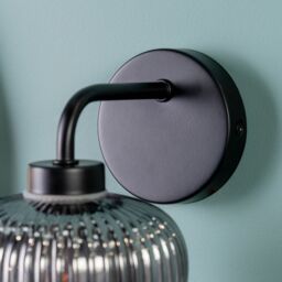 ValueLights Amaia Pair of Matte Black IP44 Rated Single Smoked Ribbed Glass Wall Lights - thumbnail 4