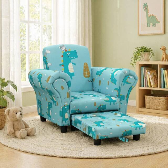 STILVORA Kids Sofa Set with Stool & Dinosaur Print in Blue - image 1