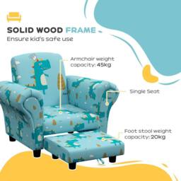 STILVORA Kids Sofa Set with Stool & Dinosaur Print in Blue - thumbnail 7