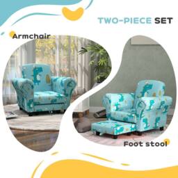 STILVORA Kids Sofa Set with Stool & Dinosaur Print in Blue - thumbnail 6