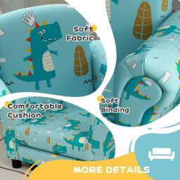 STILVORA Kids Sofa Set with Stool & Dinosaur Print in Blue - thumbnail 8