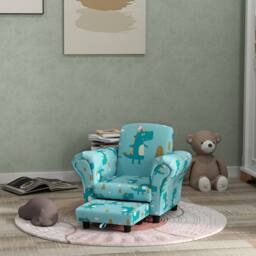 STILVORA Kids Sofa Set with Stool & Dinosaur Print in Blue - thumbnail 3