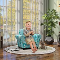 STILVORA Kids Sofa Set with Stool & Dinosaur Print in Blue - thumbnail 2