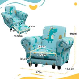 STILVORA Kids Sofa Set with Stool & Dinosaur Print in Blue - thumbnail 4