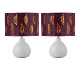 First Choice Lighting Set of 2 Tuscan - White Ceramic Lamps with Burgundy Fern Shades - thumbnail 1