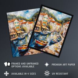 "Artery8 French Fishing Town Canal Boats Townscape Framed Art Print - Size: W12"" x H16""" - thumbnail 2