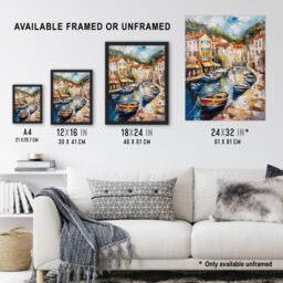 "Artery8 French Fishing Town Canal Boats Townscape Framed Art Print - Size: W12"" x H16""" - thumbnail 3