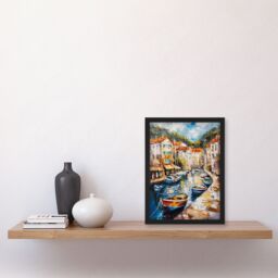 "Artery8 French Fishing Town Canal Boats Townscape Framed Art Print - Size: W12"" x H16""" - thumbnail 4