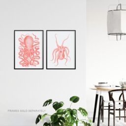 Artery8 Wall Art Print Pink Octopus Marine Sea Life Set Of 2 s Bathroom Bedroom Aesthetic Vintage A4 - thumbnail 3