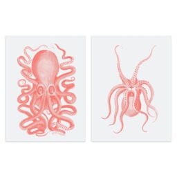 Artery8 Wall Art Print Pink Octopus Marine Sea Life Set Of 2 s Bathroom Bedroom Aesthetic Vintage A4 - thumbnail 1